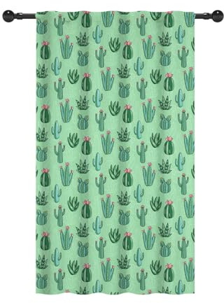 YONGFOTO 107x160cm Floral Filtración de luz Cortinas para Dormitorio Infantil Tropical Cactus Flores Bolsillo para Barra Cortinas para Vivero Jardín de Infancia, 1 Panel