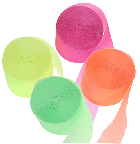 GOOHOCHY 4 Serpentinas Crepé Fluorescente de Decoración para Fiestas Cumpleaños y Halloween Colores Brillantes Rosa Amarillo