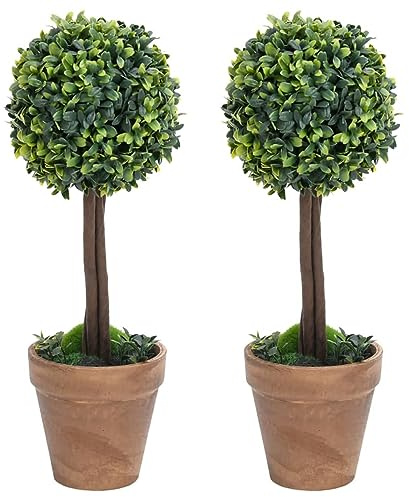 Juroupi Artificial Boxwood Plants 2 pcs with Pots Ball Shaped Green 41 cm,Decor,Artificial Flora-336516
