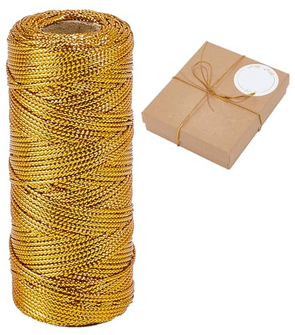 NICENEEDED 109 Yard di Spago Decorativo Dorato, Spago da Imballaggio per Artigianato, Etichette Regalo, Ornamenti