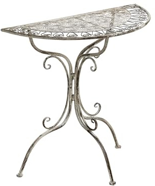 Beliani Balkontisch für 2 Personen Metall grau Antik-Optik halbrund 80x36 cm Nurra