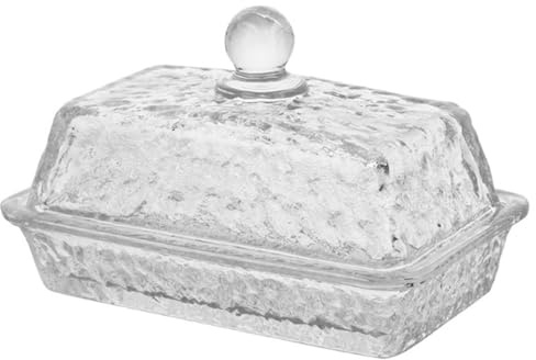 Vassoio in vetro con motivo a ghiaccio e coperchio, campana da dessert in cristallo, supporto for torta rettangolare di alta qualità, espositore for frutta(14*8.5*10cm)
