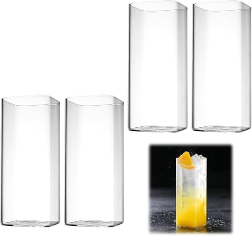 HENGBIRD 4 vasos transparentes de 400 ml de 400 ml, juego de vasos de agua largos elegantes vasos de bar para agua, zumo, cerveza, cócteles, bebidas, fiestas, diseño moderno