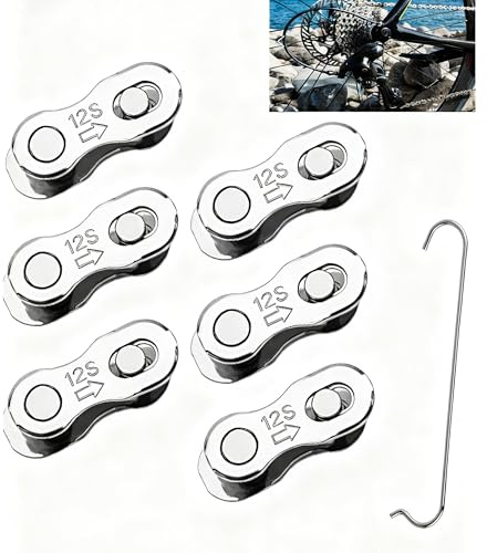 6 Paar Kettenschloss Fahrradkette 12-fach Schnellverschluss Kettenverbinder Ersatzglieder für MTB Rennrad kompatibel mit Stahl Silber Zubehör mit Kettenhaken