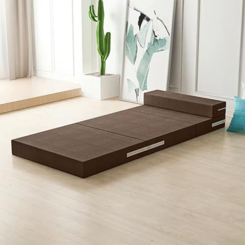 Tragbare Klappmatratze für Einzelbett, Doppelbett, 5, 8 und 10 cm, mit waschbarem Bezug und Kissen, ideal für Camping, Reisen, Bodenbetten, Gästegebrauch, Braun, 200 x 60 x 8 cm