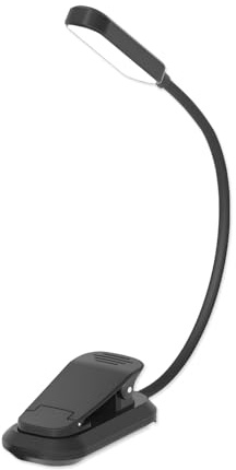 QUMOX Lampe de lecture rechargeable 20 LED pour lire au lit - Protection des yeux, 3 températures de couleur, 5 niveaux de luminosité, autonomie de 5 à 50 heures. Lampe légère à pince, noir