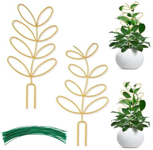 Opatiny Lot de 2 treillis en métal pour plantes grimpantes en forme de feuille Hoya Monstera Pothos - 14 x 31 cm - Noir