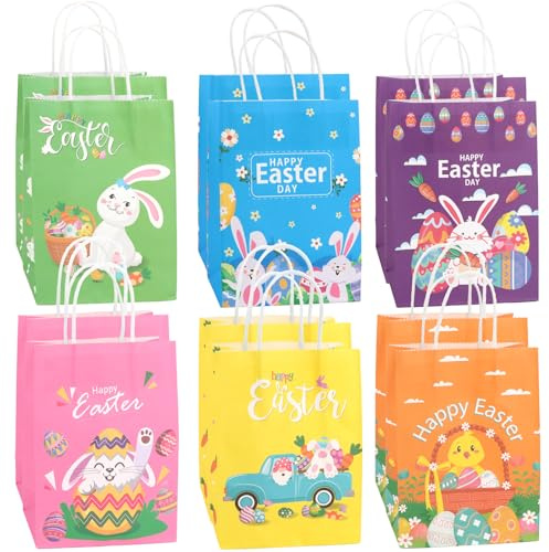 Ostertüten zum Befüllen - 12 Stück Papiertüten Ostern (16x22x8 cm) - Perfekte Geschenktüte für Ostereiersuche, Party & Osterdekoration