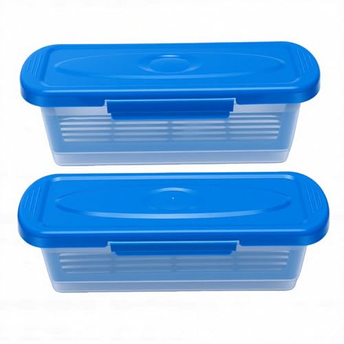 Haofy Lot de 2 Bols à Pâte avec Couvercle, Shaker à Panure, Bol de Revêtement Réutilisable pour Poulet Frit, Poisson, Rondelles D'oignon, Outil de Cuisine sans Gâchis (BLUE)