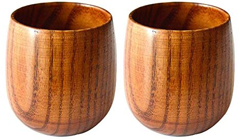 Amaoma Tasse en Bois Set Tasse de Thé Tasse de Voyage, Portable en Bois Tasse à Café Mug, Naturel Pour Café Bière Lait jus de jus, Idéal cadeau pour les amis (2pcs / set)