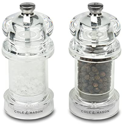 Cole & Mason H57501P/H57502P 575 Clear Salt & Pepper Mills | Precision+ | Acrylic | 105mm | Bundle Set | Includes 2 x Grinders | Lifetime Mechanism Guarantee