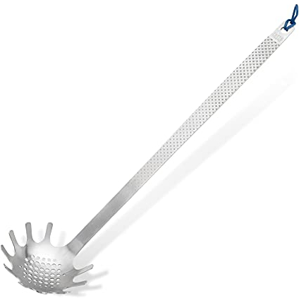 Tasty Stainless Steel Spaghetti Server, Heat-Resistant Spaghetti Spoon with Handle & Silicone Loop, Spaghetti Portioner & Pasta Server, Dishwasher-Safe, Dimensions: 29.5x7cm, Colours: Silver & Blue