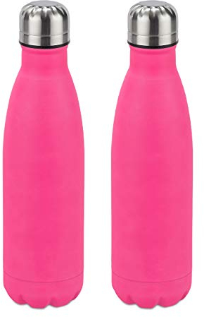 Relaxdays 2 x Trinkflasche Edelstahl, auslaufsicher, für Kalt- und Heißgetränke, Vakuum Isolierflasche 500 ml, Outdoor, pink