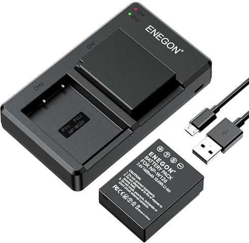 ENEGON NP-W126 NP-W126S Battery 1400mAh and Dual Rapid Charger for Fujifilm X100V, X100VI, X100F, XT30II, XT50, XT30, XT20, XT10, XS10, XA1, XA2, XA3, X-T1, X-T2, X-T3, X-Pro1/2/3, X-M1, XE1/2/3/4