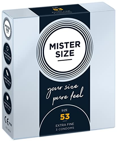 MISTER SIZE Kondome gefühlsecht hauchzart 53mm im 3er Pack/extra dünn, extra fein, extra feucht/aus 100% Naturkautschuk-Latex in deiner Größe XS - S/natural feeling 3er Packung