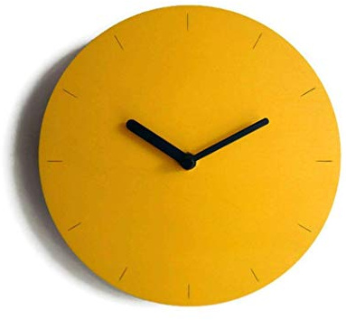 25 cm Orologio da parete tondo giallo banana silenzioso legno moderno piccolo colorato per sala meccanismo quarzo senza ticchettio orologio basic stile minimal arredamento murale vivace