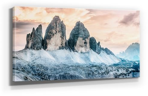 BilderKing Atemberaubendes Bergbild auf Leinwand - Drei Zinnen - als 120x60cm großes XXL Leinwandbild. Wandbild als Hintergrund und Deko für Wohnzimmer & Schlafzimmer. Aufgespannt auf Holzrahmen