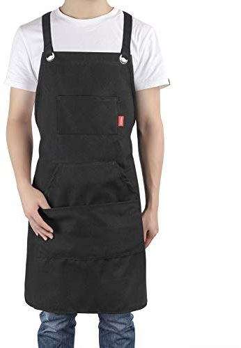 ALLONWAY Tablier Cuisine Homme Femme, Tablier Noir avec 3 Poches, Tablier Barbecue Homme Femme avec Sangle Réglable, Anti-Huile pour la Cuisine, le Boucher, le Bar, le Restaurant