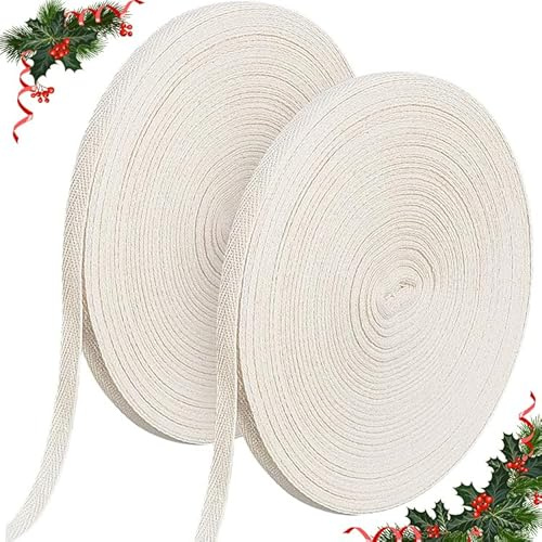 NBEADS 50M / Rolle 2 Rollen Baumwollgewebe, 10mm Breite Fischgräten-Baumwollbandbänder Flache Schnüre Zum Nähen Stricken DIY Making