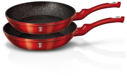 BerlingerHaus Burgundy Set di 2 Padelle Induzione 22-26cm, Alluminio Forgiato, Antiaderente Ecologico Marmo senza PFOA Metallic Line Rosso, Adatto a Tutti i Fornelli Piano Vetroceramica Gas(BH-1612NF)