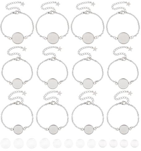 UNICRAFTALE Armbänder aus Edelstahl mit Cabochons aus transparentem Glas, Armband, Parameter der Lünette, Tablett, Armbänder