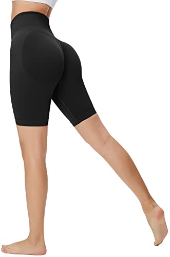 Memoryee Sportshorts leggings dam push up hög midja rumplyft elastiska kompressionsbyxor sport fitness yoga, D-svart, L