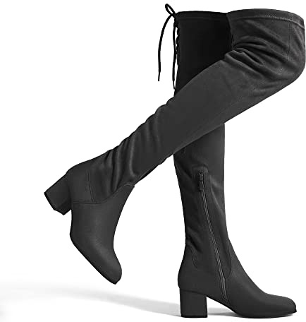 DREAM PAIRS Stivali sopra Il Ginocchio da Donna con Gambo Lungo in Pelle Scamosciata Caldi al Ginocchio con Tacco a Blocco,Size 40,Grigio/Scamosciato,Laurence-E