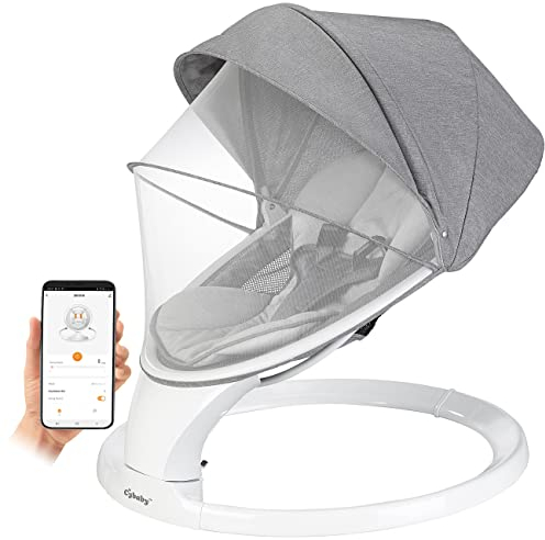 Cybaby Babyschaukel: Smarte Babywippe aus Aluminium, Bluetooth, WLAN, Touch-Tasten und App (Babywiege, Wippe, Insektenschutz)