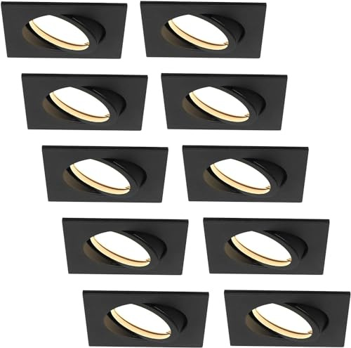 HCFEI LED Einbaustrahler ultra Flach | 425 Lumen | 230V 5W | Dimmbar | Gehäuse Eckig | Schwenkbar | Schwarz (10er - Neutralweiß)