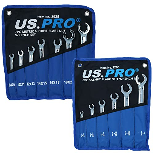 AB Tools 13pc Metric + Imperial Flare Nut Brake Gas Fuel Pipe Spanner Wrench Sets