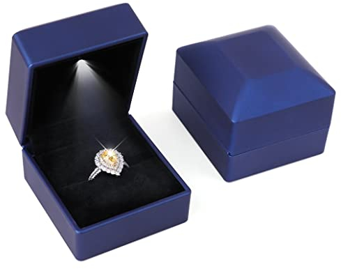 iSuperb 2PK Light LED Anneaux Boîte à Bijoux Boucles D'oreilles Anneau Coffret Cadeau Fiançailles Bague De Mariage Boîtes Présentoir De Bijoux Étui Organisateur Jewelry Ring Box (Bleu)