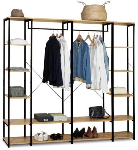 IDMarket - Modularer begehbarer Kleiderschrank Doppelgarderobe Regal B. 180 cm DETROIT Industriedesign