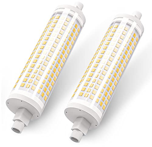 Puosike R7s LED 118mm, 15W R7s LED 118mm Lampe, 2835-128LED Leuchtmittel Warmweiß 3000K 1300LM, Ersatz für 130W Halogenstäbe, AC 220-240V/2er-Pack