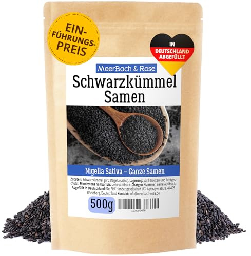 Schwarzkümmel ganze Samen 500g. Echte Schwarzkümmelsamen, Nigella Sativa | Ganze Nigella-Sativa-Samen mit würzig-aromatischem Geschmack. MEERBACH & ROSE - Qualität aus Deutschland