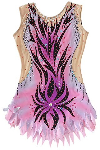 LIUHUO Turnanzug für rhythmische Gymnastik, rosa Farbverlauf, Diamant-Mädchen, Wettbewerb, Leistung