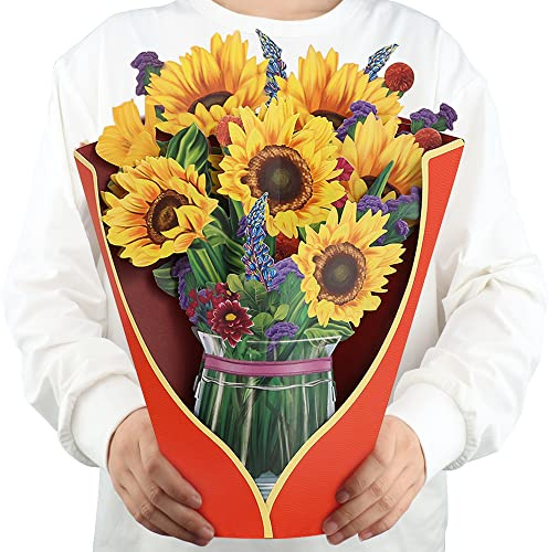 3D Pop-up Blumenstrauß Grußkarte,Muttertag Karte 12''Größe Handgemachtes Geschenk,Ideal für Lehrertag,Abschlussfeier,Geburtstagsgeschenk,für Mütter,Lehrer oder Freunde (Sonnenblume)
