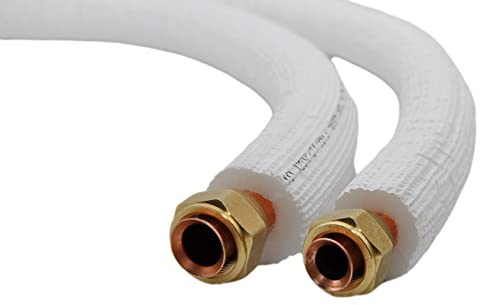 SYSTERM Conduite de réfrigérant pour climatisation split, tube en cuivre isolé prêt à l'emploi 1/4 + 3/8, les tubes préisolés pour gaz de refroidissement R32, R410A et R407C (longueur: 7 m)
