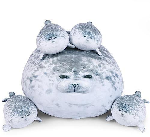 ETAOLINE Chubby Blob Seal Pillow Cute Seal Plush Toy Stuffed Animals with 4 Baby Plush