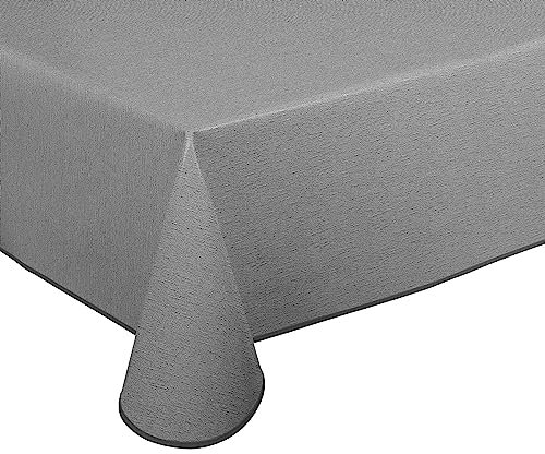 Wachstuch Tischdecke abwischbar rutschfest mit Paspelband Eckig Rund Oval, Motiv Farbe Größe wählbar (Leinenstruktur Grau, Oval 140x190 cm)