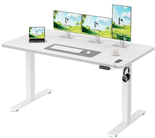 Homall Scrivania Regolabile In Altezza Scrivania Elettrica Con Gestione dei cavi e porta di ricarica USB Altezza Regolabile 73-118 cm, 2 Altezze Di Memoria Scrivania Per Ufficio (Bianco, 140x60cm)