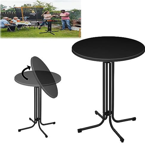 LARS360 Stehtisch Klappbar Ø 79 cm, Gastronomie Bistrotisch Rund, 110cm Wetterbeständiger Klapptisch Gartentisch, UV-beständig, Stabiles Stahlrohrgestell (Schwarz)