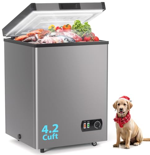 LifePlus Chest Freezer, 4.2 Cubic Feet Small Deep Freezers Top Door with Removable Basket, 7 Temperature Control Energy Saving, Compact Freezer for Home Kitchen Office Dorm Apartment Indoor Use, Grey