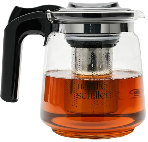 Teekanne Glas Hitzebeständig 1500ml Mit Deckel, Siebeinsatz und Edelstahl Filter - Thermo Glaskanne für Tee