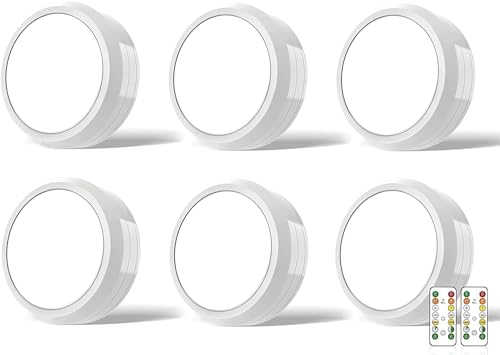 MOUJUCHI Under Skåp Belysning - 6-Pack Pucklampor, Batteridrivna, Dimbar Touch Med Fjärrkontroll för Garderob, Kök, Hylla (Vit)