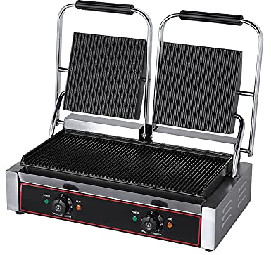 Parrilla De Prensa De Sándwich Comercial 220V Máquina De Prensa De Panini Eléctrica 50-300 ℃ Control De Temperatura Ajustable Superficie Antiadherente Placas Planas Dobles 3600W Sandwichera Para Coc