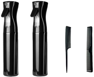 MAHAVIRA Pulverizador Agua Peluquería,300ml Vaporizador Fina Niebla, Pulverizador Continuo,Rociador de Líquidos,Nebulizador Barbería,Spray Negro, Plantas,Dosificador en Spray, Peine para Cabello.