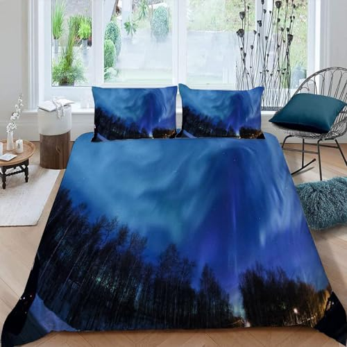 DILANI Bettwäsche 220x240 Aurora Bettwäsche-Set 3 Teilig 3D Druck Naturlandschaft Bettbezug Weich Mikrofaser Bettbezüge mit Reißverschluss und Kissenbezug 80x80cm für Erwachsene Kinder