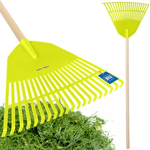 KOTARBAU® Rastrillo de plástico con mango verde celadón, 300 x 450 mm, escoba abanica, escoba de plástico, rastrillo grande, rastrillo de hojas, herramienta de jardín, rastrillo ancho, rastrillo de