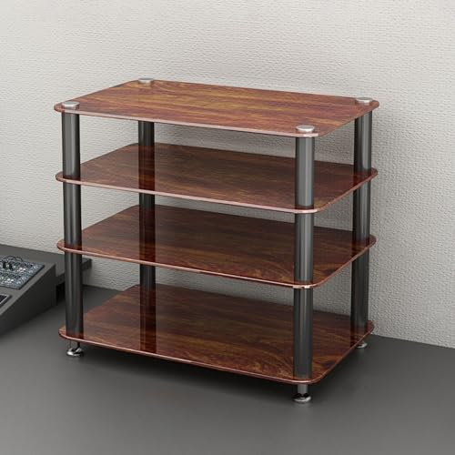 CHZDPP Stereokabinett Eck-TV-Ständer/Audio-Rack-Schrank mit gehärtetem Glas, Plattenspieler-Verstärker-Medienregal, Regal für elektronische Geräte/Bücherregal für Arbeitszimmer(Brown,4 Layers)