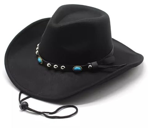 VKEID Cowboyhut Western-Cowboyhut for Herren und Damen, modischer Tweed-Bowlerhut, Cowboyhut im ethnischen Stil(Black)